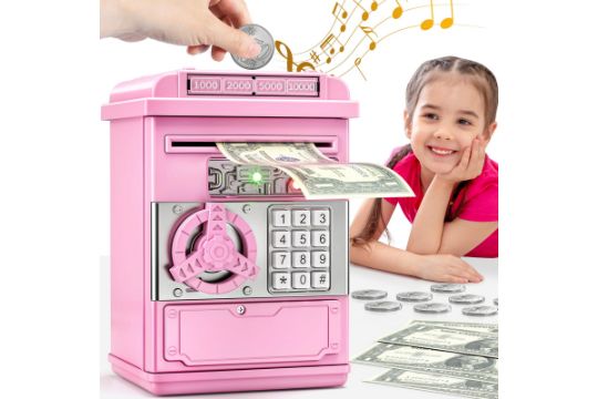 Pink TEMI Electronic Piggy Bank for Kids - Mini ATM Money Safe & Password Box