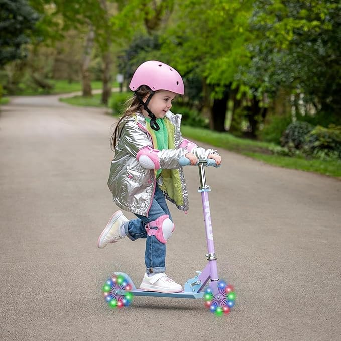 ATOM Light Up Wheels Inline Kids Scooter | Adjustable Height Handle | Easy Foldable Kick Scooter For Boys & Girls | Age 4-7