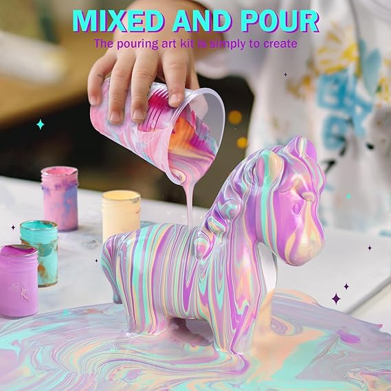 LAOESE Unicorns Paint Pouring Art Kit - DIY Craft for Kids Age 6-12, Arts and Crafts Kit for Girls & Boys, Toys Girls Boy Birthday Gift Ages 4 5 6 7 8 9 10 11 12+