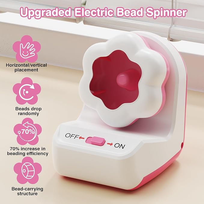Omgpeike Clay Bead Spinner, Electric Bead Spinner Set for Jewelry Making, Friendship Bracelets Maker with Needle and Elastic String, Perfect for Handmade DIY Crafts, Pink
