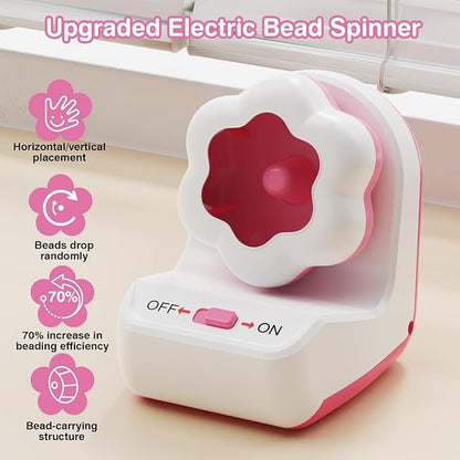 Omgpeike Clay Bead Spinner, Electric Bead Spinner Set for Jewelry Making, Friendship Bracelets Maker with Needle and Elastic String, Perfect for Handmade DIY Crafts, Pink