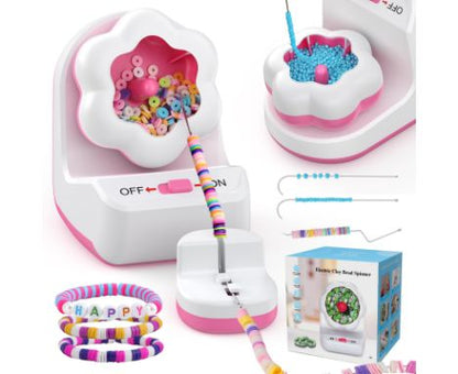 Omgpeike Clay Bead Spinner, Electric Bead Spinner Set for Jewelry Making, Friendship Bracelets Maker with Needle and Elastic String, Perfect for Handmade DIY Crafts, Pink