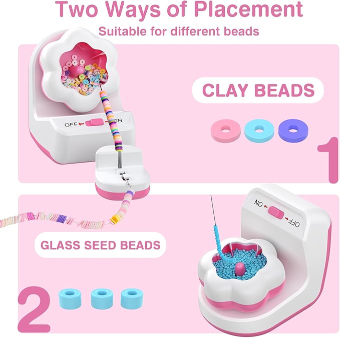 Omgpeike Clay Bead Spinner, Electric Bead Spinner Set for Jewelry Making, Friendship Bracelets Maker with Needle and Elastic String, Perfect for Handmade DIY Crafts, Pink