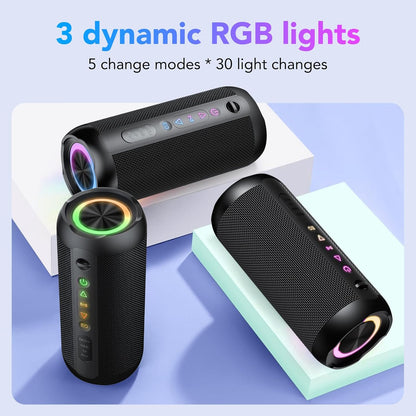 taopodo Portable Bluetooth Speaker with 30W Stereo Sound, 3 EQ Mode & 3 RGB lights, IPX7 Waterproof, 30H Playtime, TWS Wireless Pairing, Outdoor Speaker for Home, Outdoors and Hiking