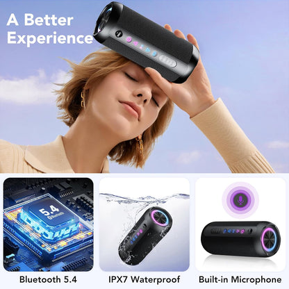 taopodo Portable Bluetooth Speaker with 30W Stereo Sound, 3 EQ Mode & 3 RGB lights, IPX7 Waterproof, 30H Playtime, TWS Wireless Pairing, Outdoor Speaker for Home, Outdoors and Hiking